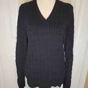Brooks Brothers 346 Black 100% Cotton Cable Knit V-Neck Sweater XL